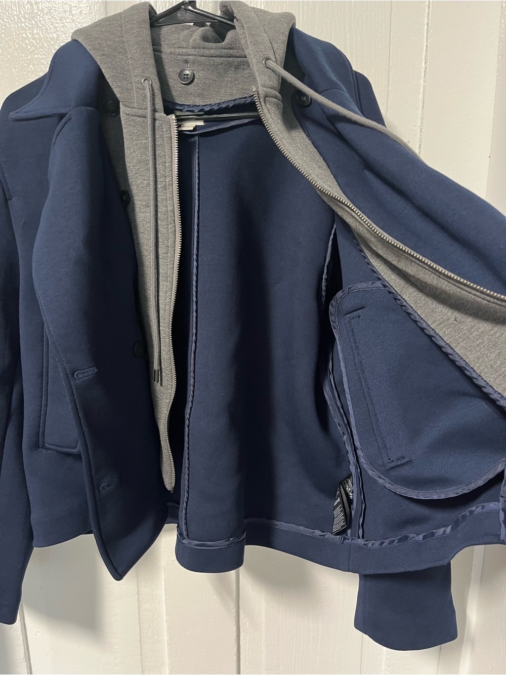 Maeve Anthropologie Twofer Hooded Peacoat Jacket Coat Navy Blue Gray XL - Picture 7 of 11